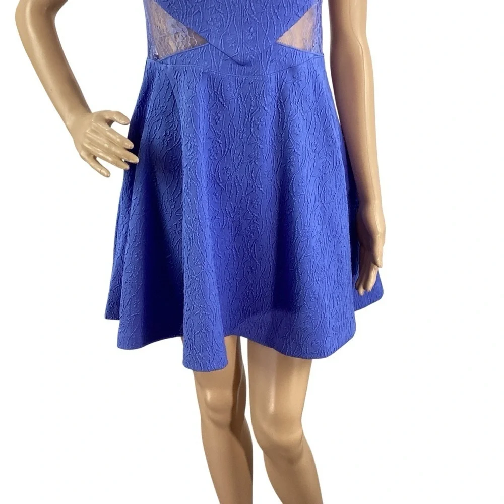 Free People Brooklyn Mini Dress Blue Lace Cutout Fit And Flare M
